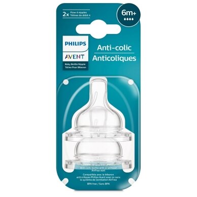 Žindukas silikoninis AVENT  Anti-colic 6m+,  2 vnt 1