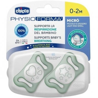 Čiulptukai Chicco PHYSIO FORMA Silicone 0-2 m, 2 vnt 1