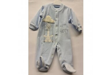 Baby Rompers Velour Giraffe Blue