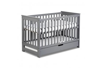 Baby cot Klupś IWO with driwer and removable side, Graphite