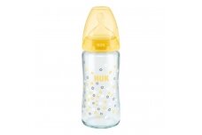 NUK Glass Baby Bottle with Silicone Teat First Choice+, 240 ml, 0-6