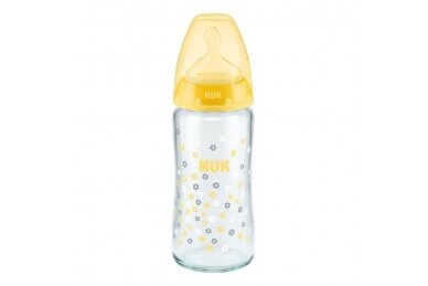 NUK Glass Baby Bottle with Silicone Teat First Choice+, 240 ml, 0-6