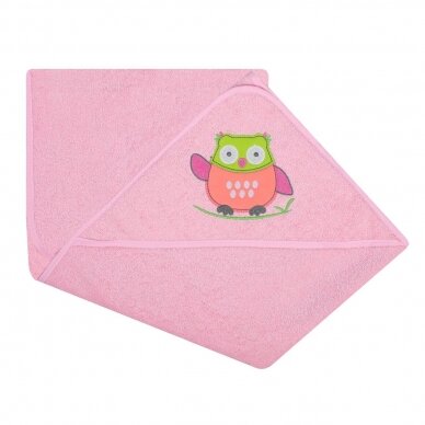 Rankšluostis kūdikiui su gobtuvu OWL Pink