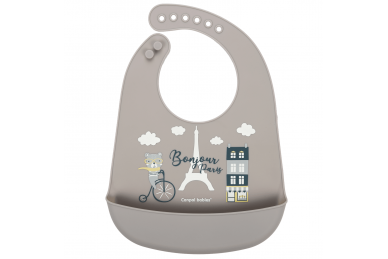 Silicone Bib with Pocket  Canpol BONJOUR PARIS 74/027 Grey