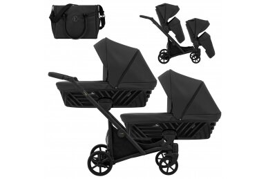 Stroller for twins and toddler KUNERT IVENTO DUO 2in1, Eco Black Pearl 1