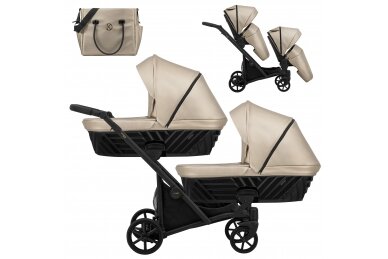 Stroller for twins and toddler KUNERT IVENTO DUO 2in1, Eco Cappuccino Metalic 1