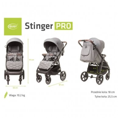 Vežimėlis 4baby STINGER PRO Melage Grey 15