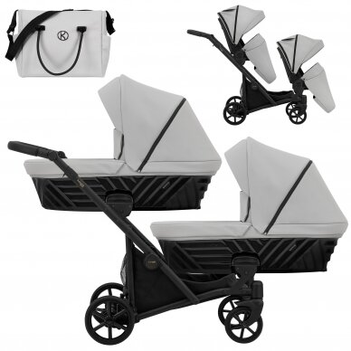 Коляска для двойни KUNERT IVENTO DUO 2in1, Eco Dove Grey 1