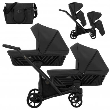 Коляска для двойни KUNERT IVENTO DUO 2in1, Eco Black Pearl 1