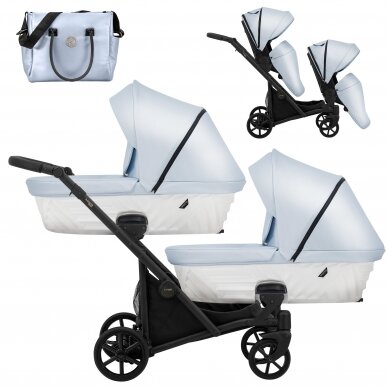 Vežimėlis dvynukams KUNERT IVENTO DUO 2in1, Eco Baby Blue Metalic 1