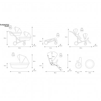 Коляска для двойни KUNERT IVENTO DUO 2in1, Eco 16